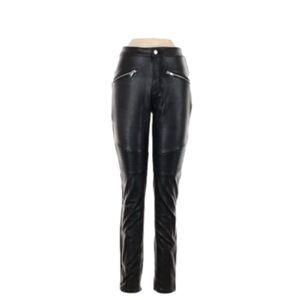 Faux Leather Moto Biker Pants Jeans Black with Silver NEW Sz L